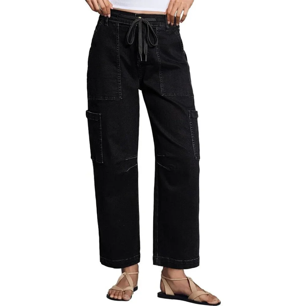 Women Jeans Cargo High Waist Wide Leg Cotton Pants Casual Daywear